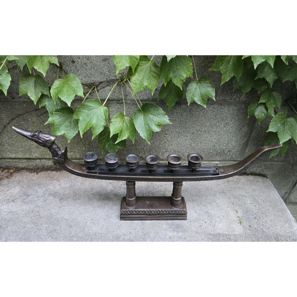 Dragon Boat Gondola Supannahong Sami 6 Candle Holder Vintage Heavy Bronze 22"